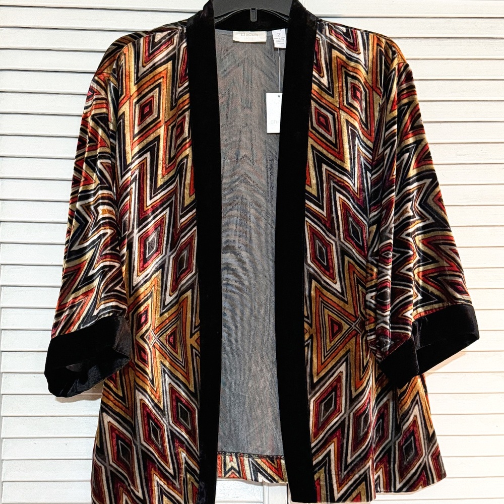 Chico's Heloisa Diamond Days -Jacket - Open Front - Velvet - Size 2 (L)- NEW